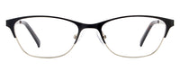 Teresa petite glasses in black and silver — thin metal cat-eye eyeglass frames for small faces, 49mm lens width, nose pads