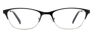 Teresa petite glasses in black and silver — thin metal cat-eye eyeglass frames for small faces, 49mm lens width, nose pads