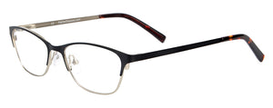 Teresa petite glasses in black and silver — thin metal cat-eye eyeglass frames for small faces, 49mm lens width, side view