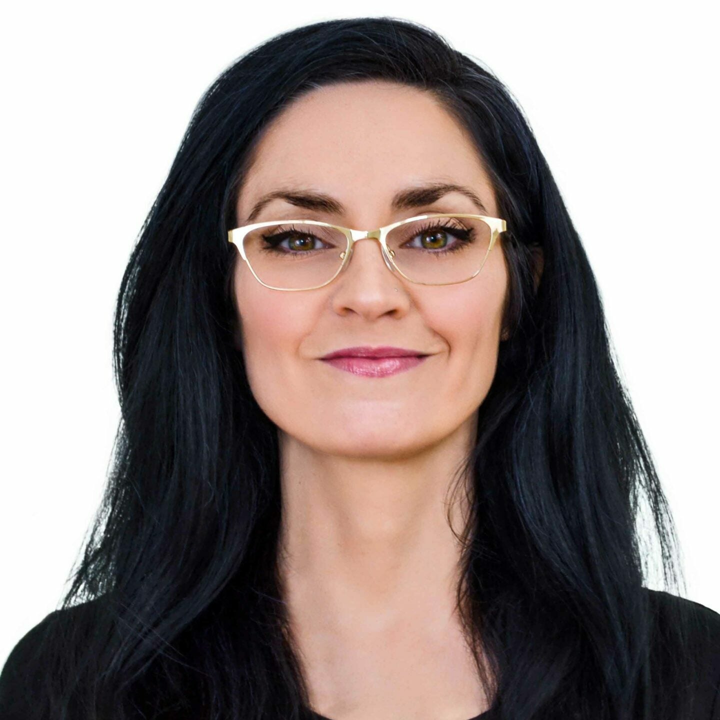 Teresa petite glasses in gold — thin metal cat-eye eyeglass frames for small faces, 49mm lens width, side portrait